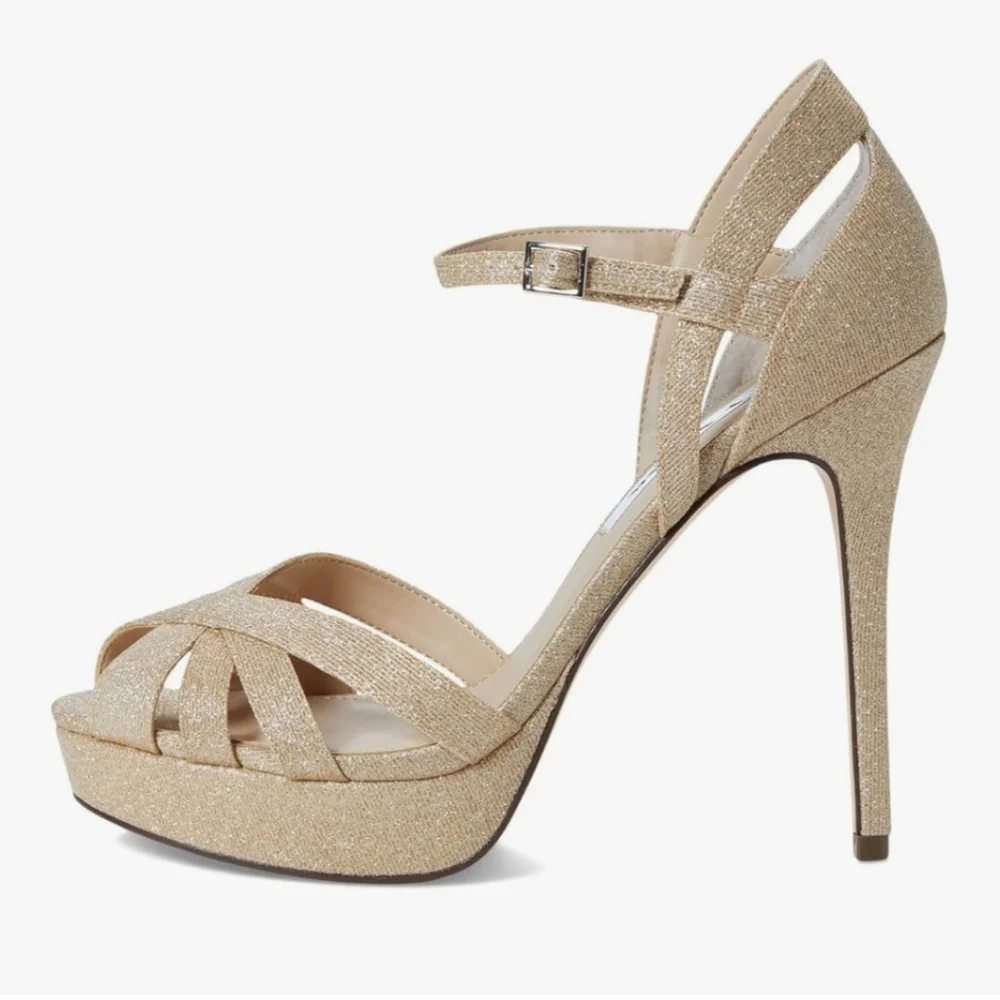 Nina Samara Royal Gold Shimmer Platform Stiletto Sandals New Size 5.5